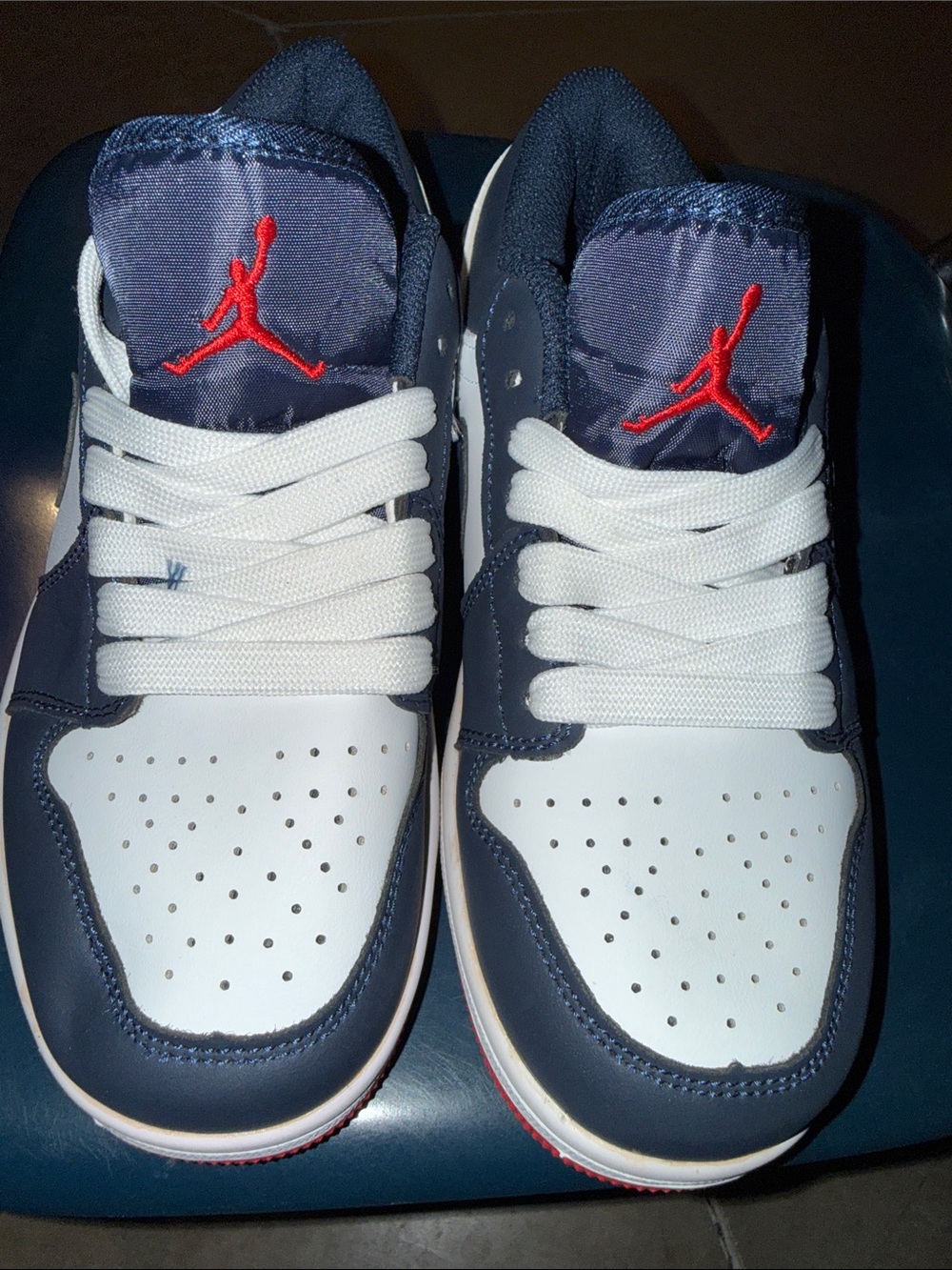 Jordan Low Top Sneakers - White / Navy with Red Logo